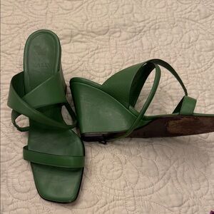 Bally Green Leather Wedge Sandals